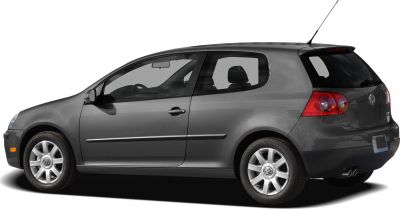 Side profile of compact 3-door hatchback with alloy wheels