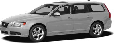 Front side view of silver station wagon with five-spoke wheels
