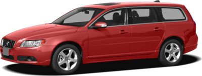 Side view of red estate wagon with alloy wheels and roof rails