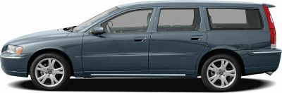 Side profile of facelift Volvo V70 II estate with alloy wheels