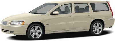 Side view of a beige station wagon with alloy wheels and elongated body.
