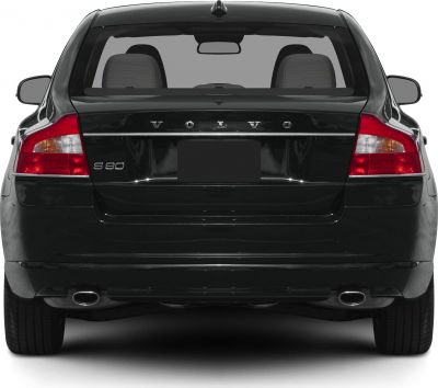 Rear view of sedan with dual exhaust and distinct taillights