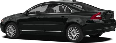 Side and rear view of a black sedan with alloy wheels