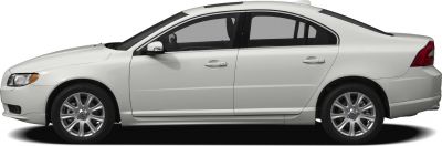 Side profile of white sedan with alloy wheels