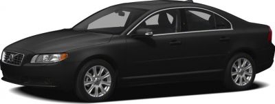 Side profile of a sleek black luxury sedan with alloy wheels and smooth contours.
