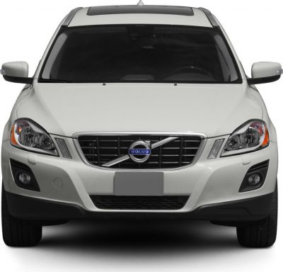 Front view with grille, headlights and bumper of a white SUV