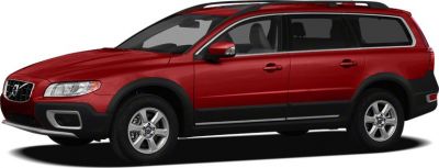 Side view of red station wagon with roof rails and alloy wheels