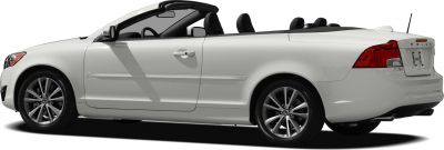 Side profile of a sleek convertible with alloy wheels and retractable soft top