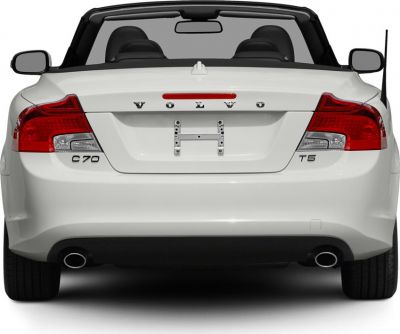 Rear view of a convertible coupe with dual exhaust and detailed taillights