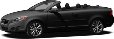 Convertible black car side view with open roof and alloy wheels