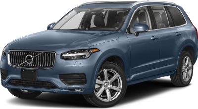 Front and side view of a blue SUV with distinctive grille and alloy wheels