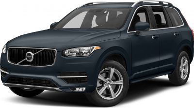 Front side view of large dark blue SUV with distinctive grille and alloy wheels