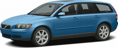 Classic blue station wagon with sleek profile and five-spoke wheels