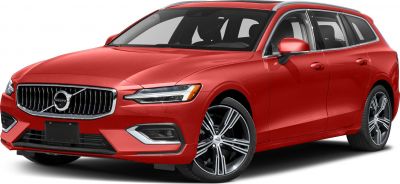 Front view of red modern wagon featuring grille and alloy wheels