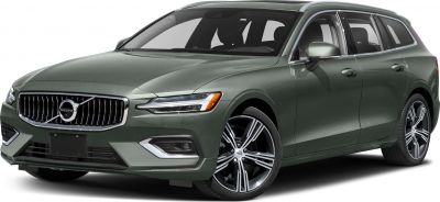Front and side view of mid-size wagon with Volvo grille and LED headlights