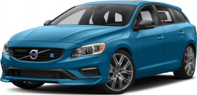 Front angle of blue Volvo V60 with sleek headlights and alloy wheels
