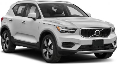 Compact SUV front profile with grille, headlights, and alloy wheels