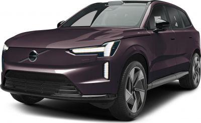 Front view of electric SUV with LED headlights and aerodynamic design