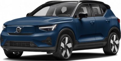 Front and side view of a compact electric SUV with distinctive headlights and sleek design.