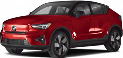 Red electric SUV front-side view with aerodynamic design and sleek profile