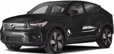 Sleek electric SUV with aerodynamic shape and distinctive wheels from front-side angle