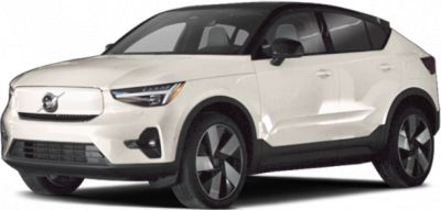 Front and side view of electric SUV with angular headlights and aerodynamic design