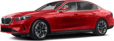 Front-side view of electric sedan with kidney grille and multi-spoke wheels