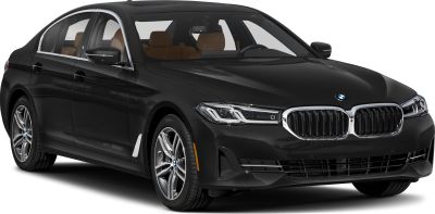 Black 5 Series Sedan front and side view with kidney grille and LED headlights
