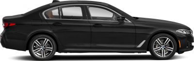 Sleek side profile of a black luxury sedan with alloy wheels and chrome accents.