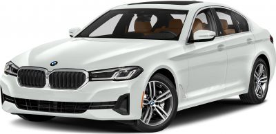 White luxury sedan with kidney grille and LED headlights