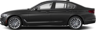 Side profile of a luxury sedan with alloy wheels and four doors.