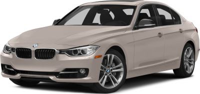 Front and side view of BMW hybrid sedan with kidney grille and alloy wheels