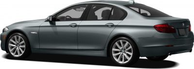 Side and rear view of four-door luxury sedan with alloy wheels