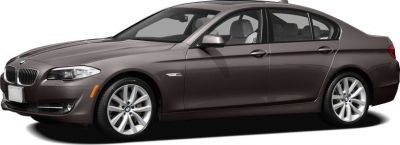 Side view of mid-size luxury sedan with alloy wheels and four doors