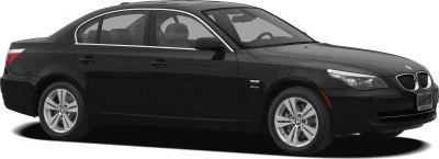 Side view of black luxury sedan with alloy wheels and four doors