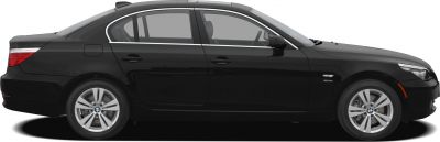 Side profile of a black sedan with alloy wheels