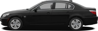 Side profile of black luxury sedan with alloy wheels and smooth contours