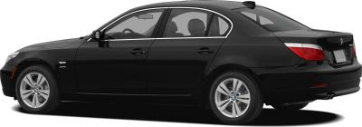 Black luxury sedan side profile with alloy wheels and chrome trim
