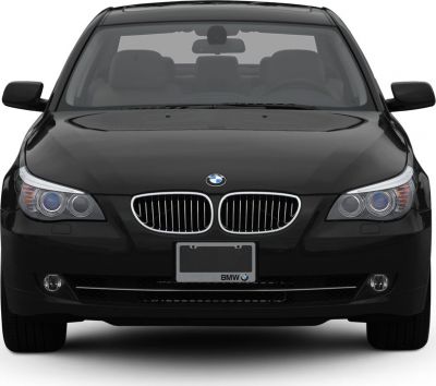 Front view showing kidney grille and dual round headlights.