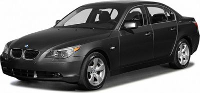 Front right side view of BMW 5 Series E60 sedan.
