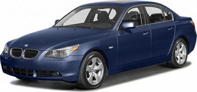 Blue BMW 5 Series E60 sedan showing front and side view