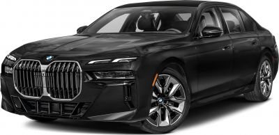 Large kidney grille and sleek LED headlights on a luxury sedan front