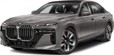 Luxurious sedan front with large kidney grille and slim LED headlights