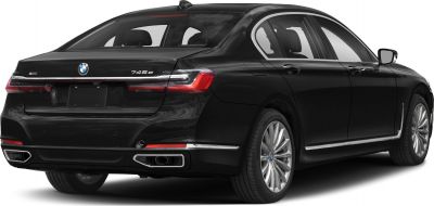 Luxury sedan rear view with dual exhaust and chrome trim