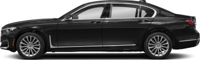 Side profile of a sleek luxury sedan with chrome trim and alloy wheels