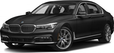 Black luxury sedan with kidney grille and alloy wheels