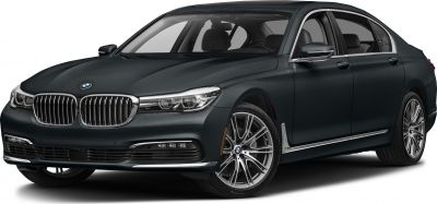 Luxury sedan front and side view with kidney grille and LED headlights