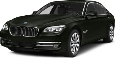 Luxury sedan front view with LED headlights and kidney grille