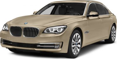 Front view with kidney grille and LED headlights of luxury hybrid sedan