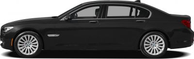 Side profile of long wheelbase luxury sedan with multi-spoke alloy wheels